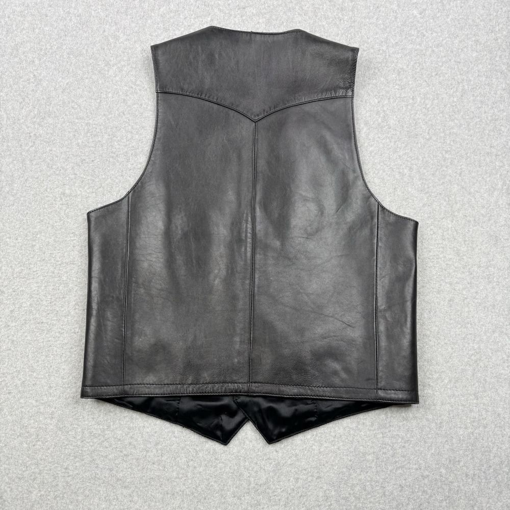 Scully Vest Mens 40 Black Genuine Leather Pockets Western Cowboy Lined Button Up - Picture 4 of 9
